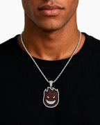 Iced CZ Flame Grin Pendant Necklace