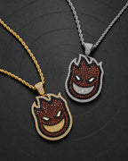 Iced CZ Flame Grin Pendant Necklace