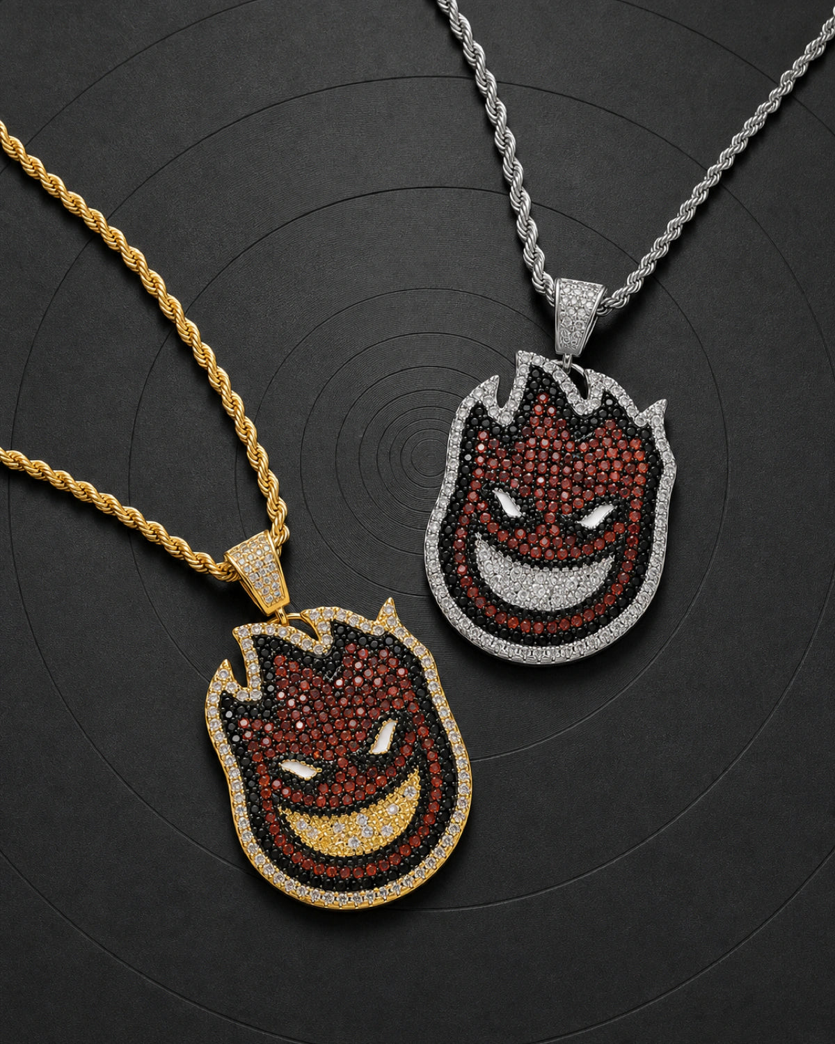 Iced CZ Flame Grin Pendant Necklace